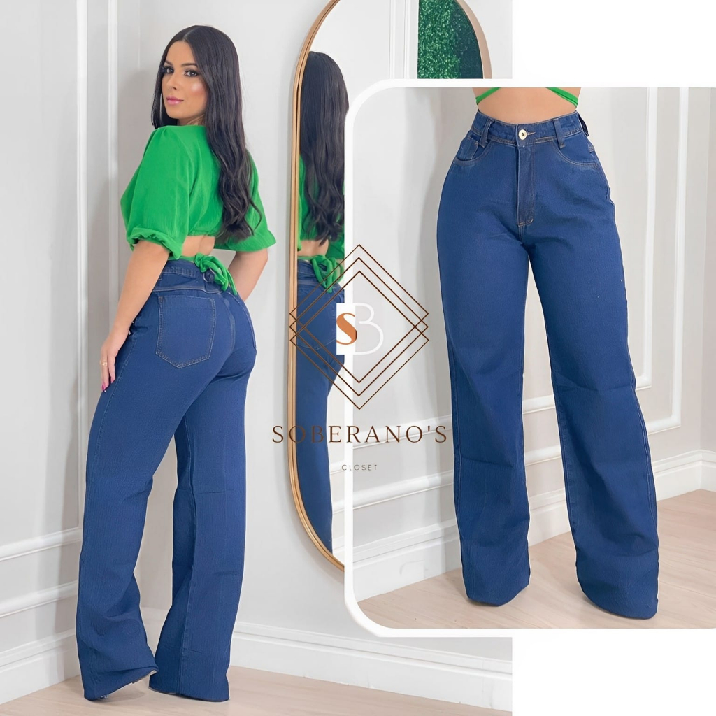 Calça Jeans Wide Leg Feminina Cintura Alta