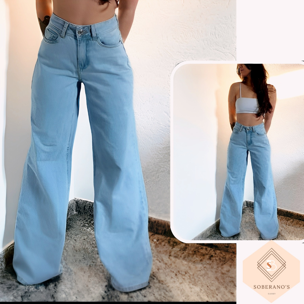 Calça Jeans Wide Leg Feminina Cintura Alta
