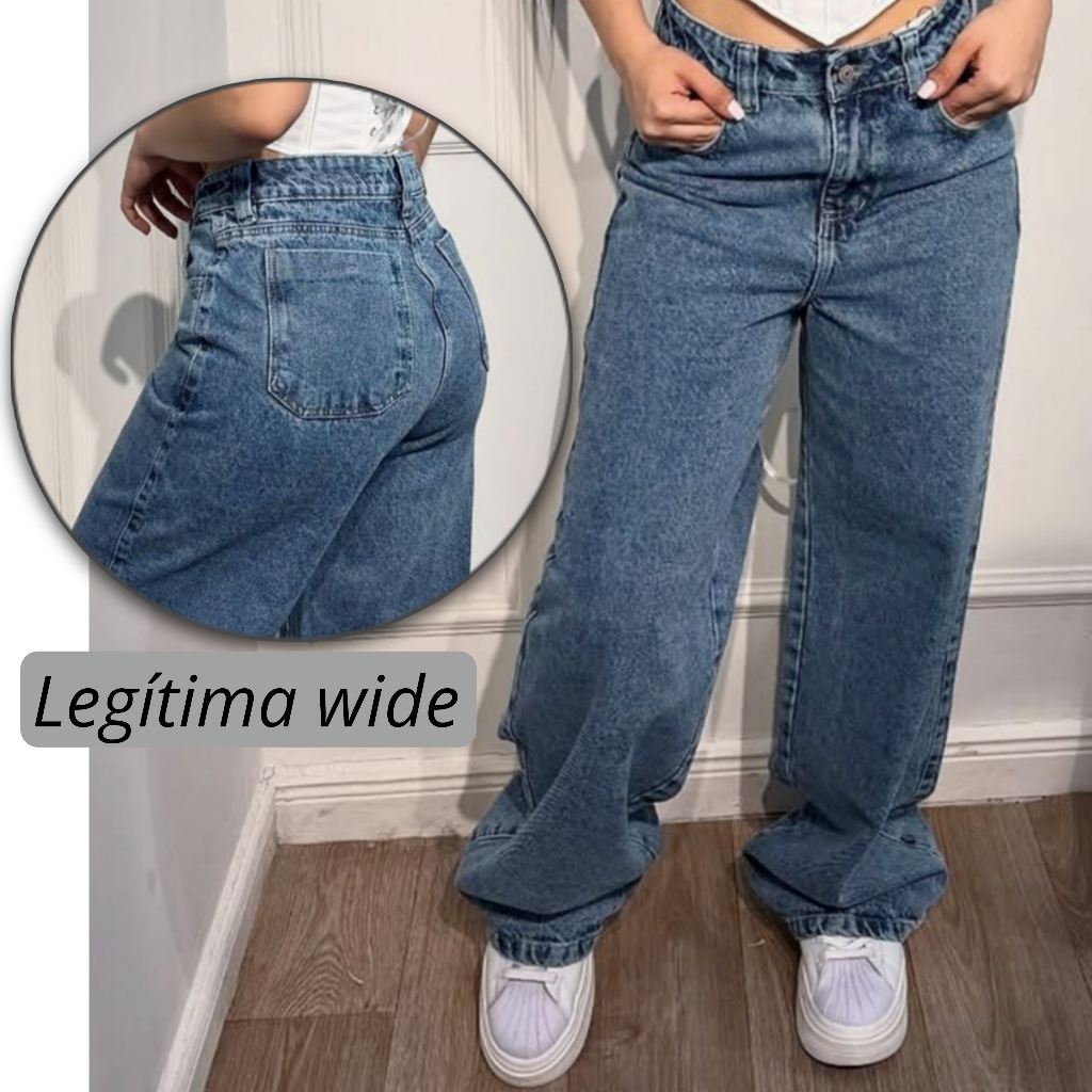 Calça Jeans Wide Leg Feminina Cintura Alta
