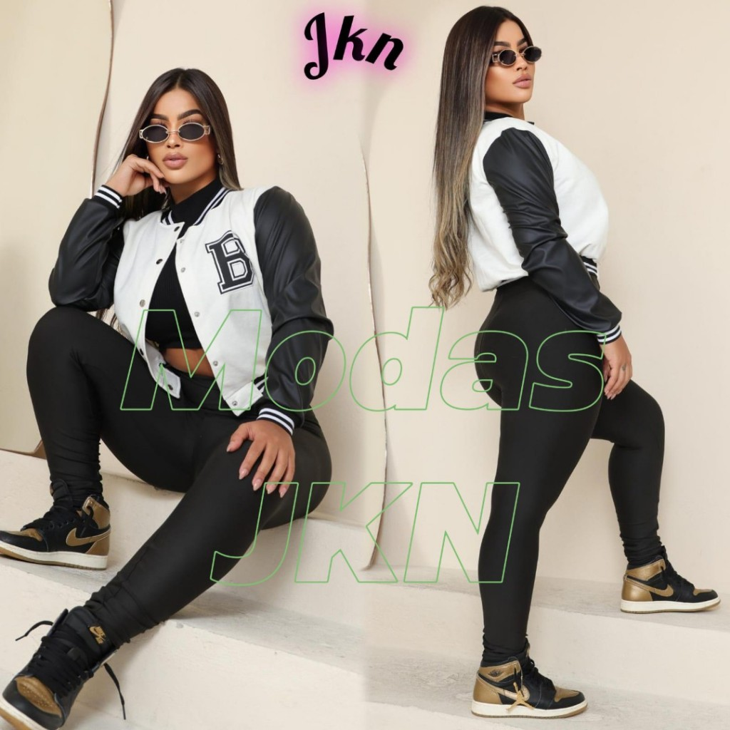 JAQUETA Bomber Feminina MANGA COURO estilo Colegial Bomber moda Blogueira Inverno