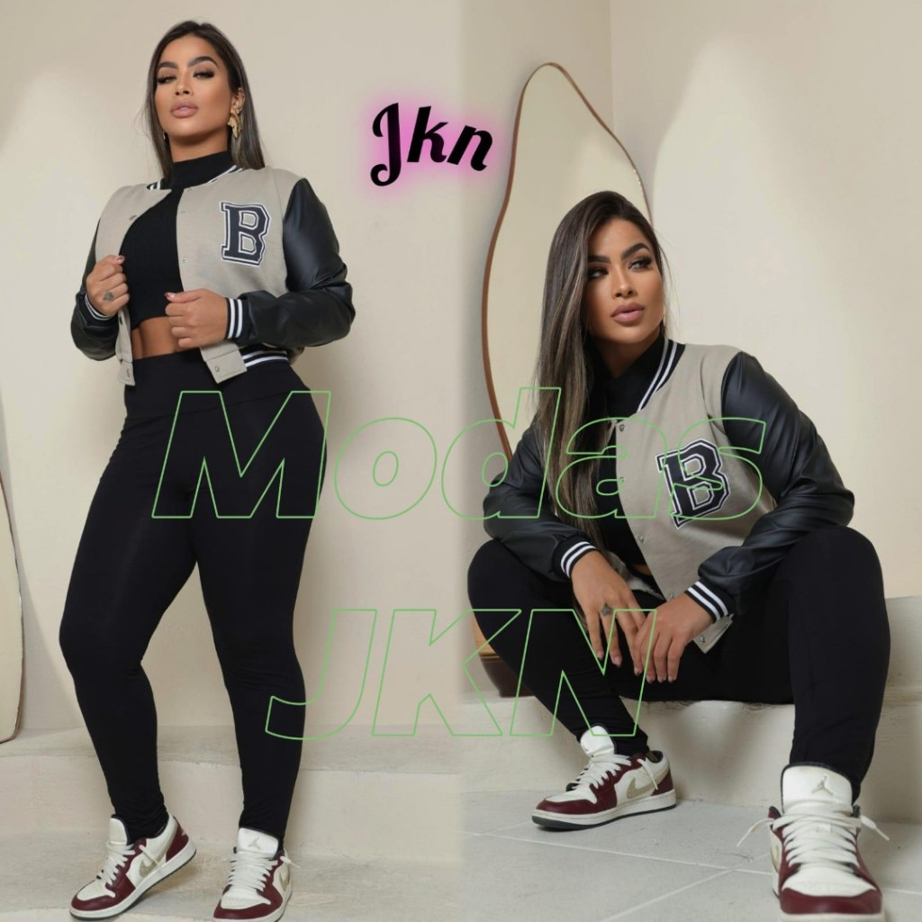 JAQUETA Bomber Feminina MANGA COURO estilo Colegial Bomber moda Blogueira Inverno