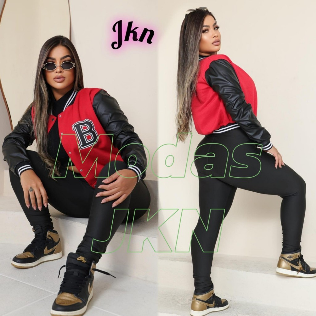 JAQUETA Bomber Feminina MANGA COURO estilo Colegial Bomber moda Blogueira Inverno