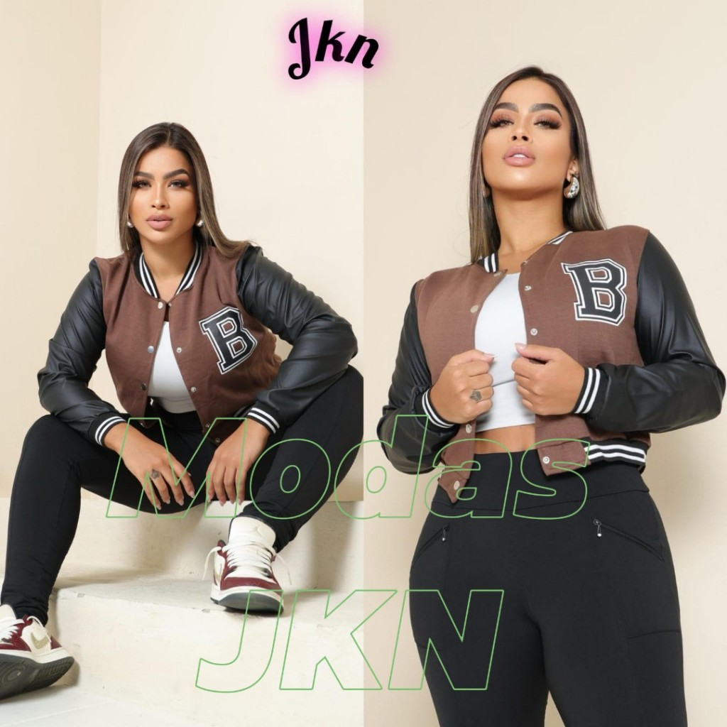 JAQUETA Bomber Feminina MANGA COURO estilo Colegial Bomber moda Blogueira Inverno