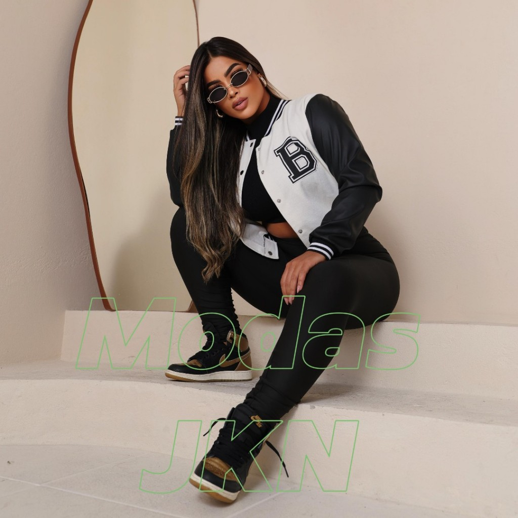 Jaqueta Bomber Feminina Manga de Couro Estilo Colegial