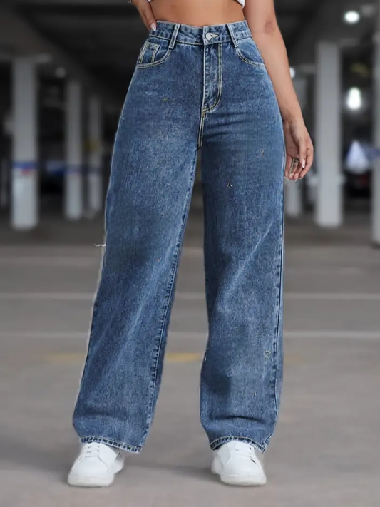 Calça Jeans Feminina Wide Leg pantalona Cintura Alta Tecido